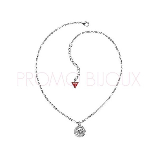 Collier Guess Métal Rhodié Pendentif Pav‚ avec Strass Blancs