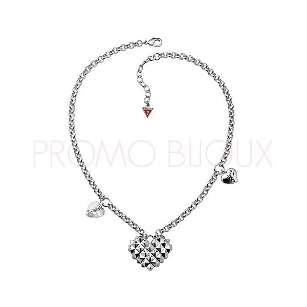 Collier Guess Métal Rhodié Breloque coeur cristal Pendentif coeur rock