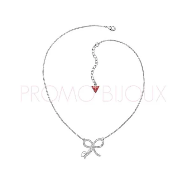 Collier Guess métal argenté avec noeud strass blancs - UBN71301 - Promo Bijoux Pas Cher