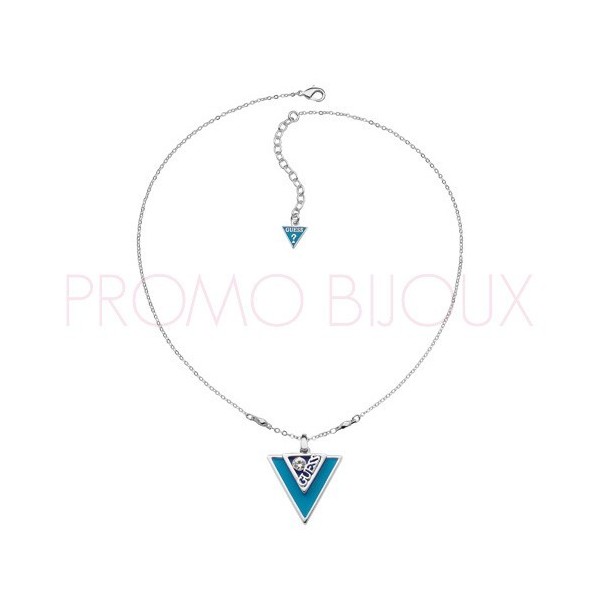Collier Guess Iconically Triangle Métal Argenté & Bleu Turquoise