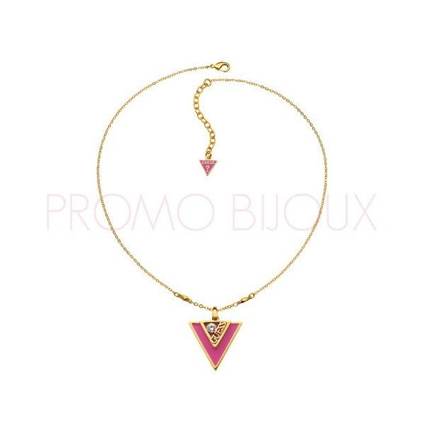 Collier Guess Iconically Triangle Métal Doré & Fushia