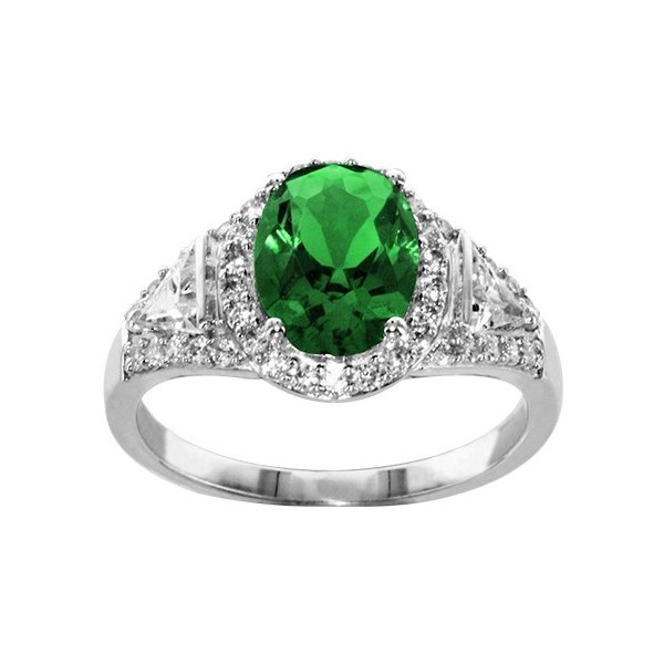 BAGUE ARGENT RHODIE PIERRE OVALE VERTE SYNTH 4 GRIFFES OXYDES SERTIS BLANCS, bague femme, 066219E