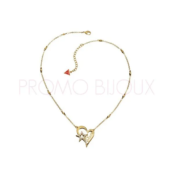 Collier Guess métal doré avec coeur strass blancs - UBN81304 - Promo Bijoux Pas Cher