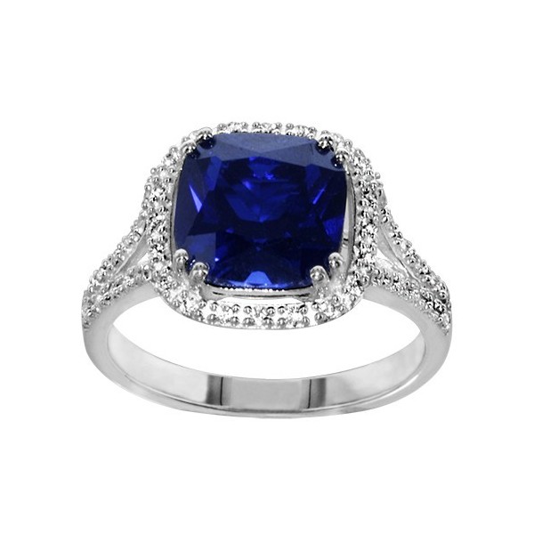 BAGUE ARGENT RHODIE PIERRE CENTRALE CARRE BLEU SYNTH CONTOUR OXYDES SERTIS BLANCS, bague femme, 066222B