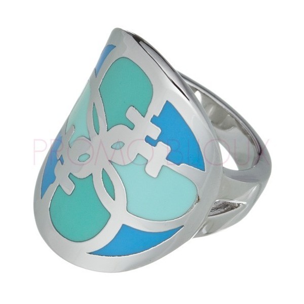 Bague Guess Métal Argenté disque émail bleu