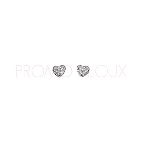Boucles d'oreilles Guess métal argenté rhodié Petit Cœur - UBE 11410 - Promo Bijoux Pas Cher