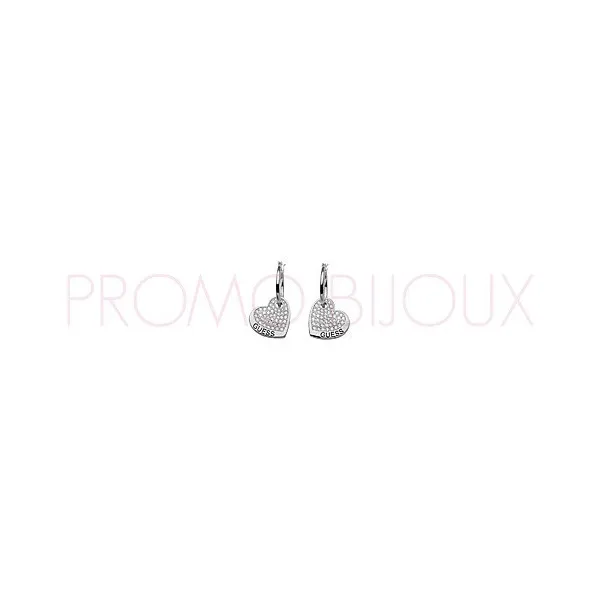 Boucles d'oreilles Guess métal argenté rhodié Petit Cœur - UBE 11416 - Promo Bijoux Pas Cher
