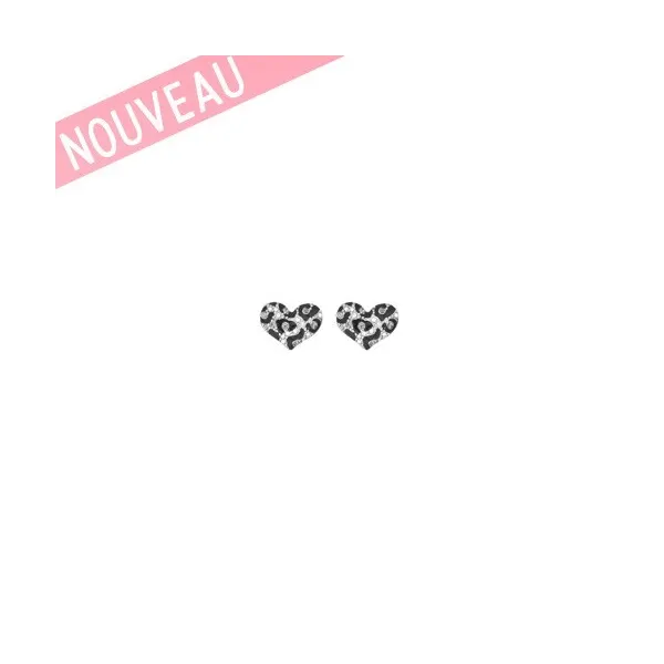 Boucles d'oreilles Guess cœur léopard métal argenté rhodié - UBE 51418 - Promo Bijoux Pas Cher