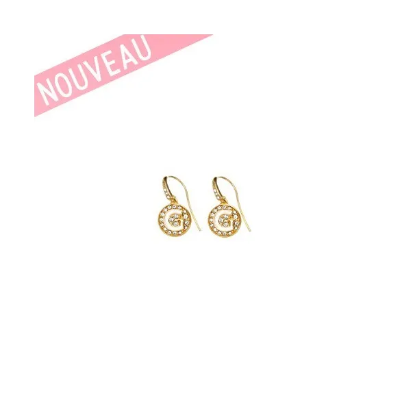 Boucles d'oreilles Guess logo G pavé métal doré - UBE 51427 - Promo Bijoux Pas Cher
