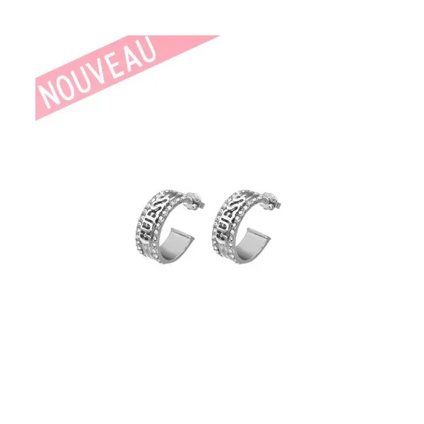 Boucles d'oreilles Guess créoles en métal argenté rhodié - UBE 51430 - Promo Bijoux Pas Cher