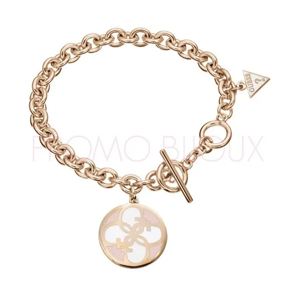 Bracelet Guess en métal doré rose disque blanc - UBB 10417 - Promo Bijoux Pas Cher