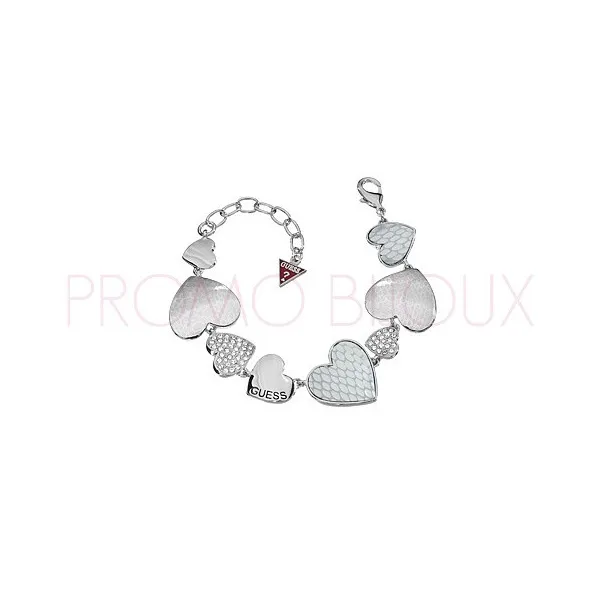 Bracelet Guess en métal argenté rhodié huit petits coeurs - UBB 11449 - Promo Bijoux Pas Cher