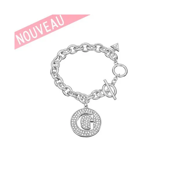 Bracelet Guess en métal argenté rhodié Logo G pavé GM - UBB 51422 - Promo Bijoux Pas Cher