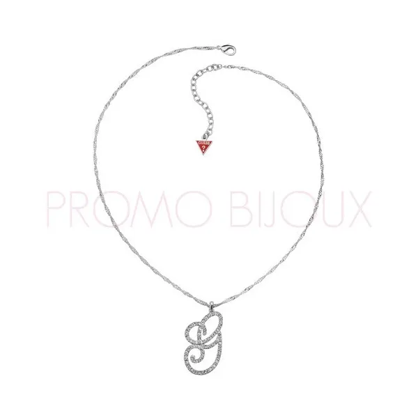 Collier Guess lettre G grand modèle en métal argenté rhodié - UBN 11416 - Promo Bijoux Pas Cher