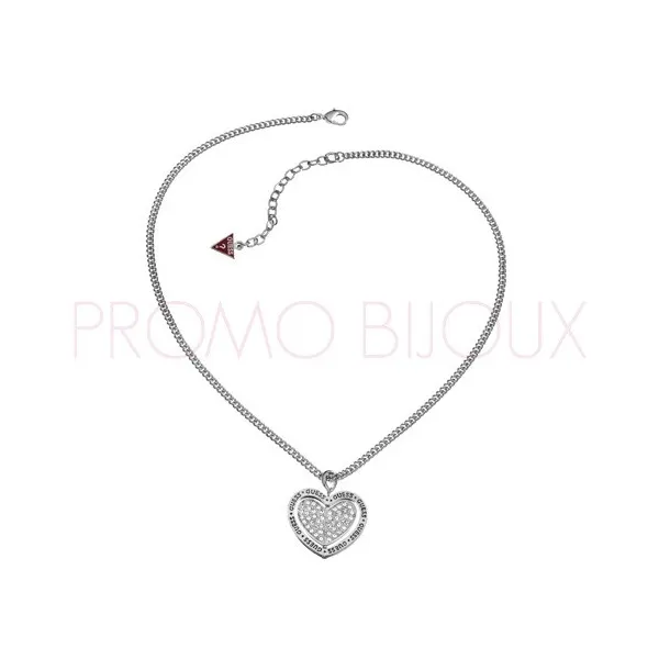 Collier Guess gros coeur rotatif en métal argenté rhodié - UBN 11419 - Promo Bijoux Pas Cher