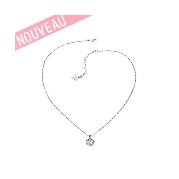Collier Guess cœur en métal argenté rhodié - UBN 51419 - Promo Bijoux Pas Cher