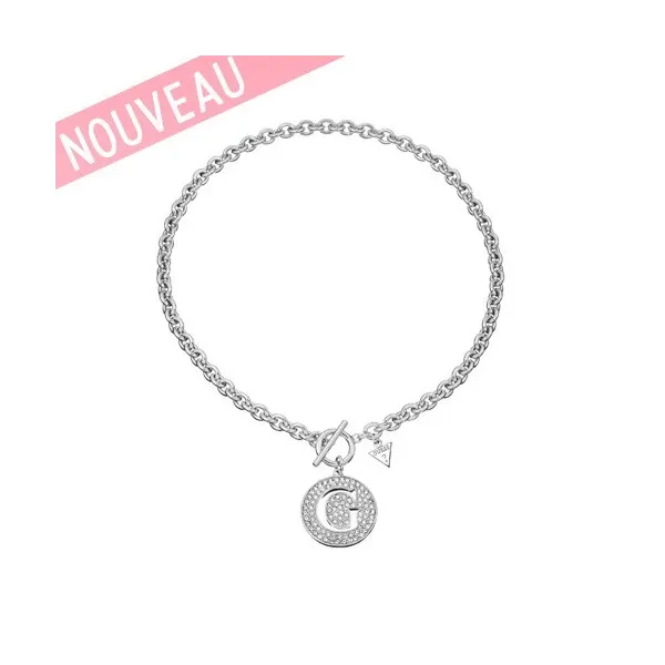 Collier Guess logo G en métal argenté rhodié - UBN 51426 - Promo Bijoux Pas Cher