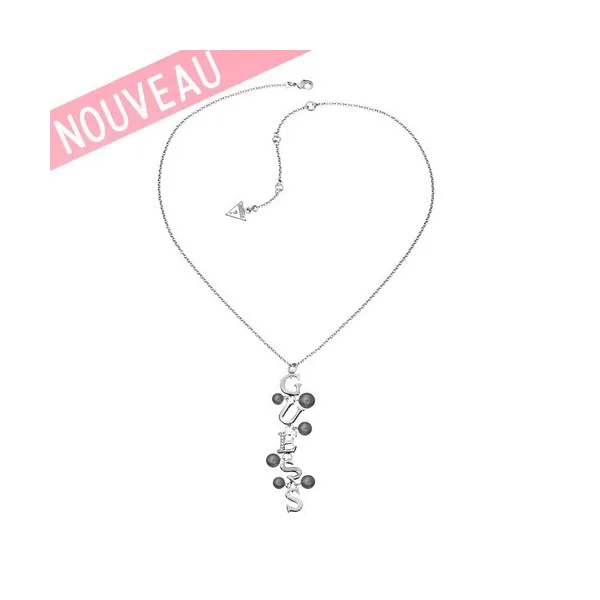 Collier Guess en métal argenté rhodié & perles - UBN 51462 - Promo Bijoux Pas Cher