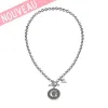 Collier Guess logo G pavé en métal rhodié & strass noirs - UBN 51489 - Promo Bijoux Pas Cher