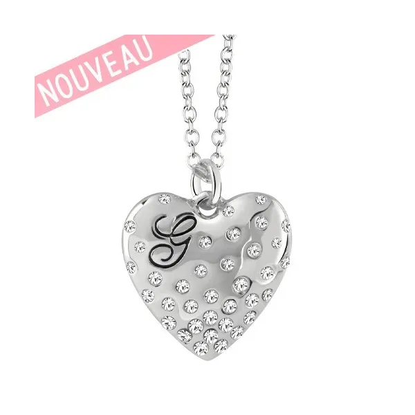 Collana GUESS Donna Con Ciondolo Cuore Argentato E Cristallo - Modello JUBN04616JWRHT-U