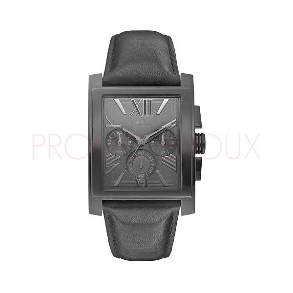 Montre Guess Homme 2012 Noir en Métal avec Bracelet Cuir Noir - W0010G2 |Promo Bijoux Pas Cher