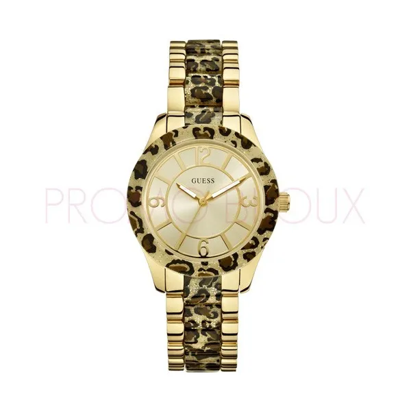 Montre Guess Femme métal doré impression léopard automne 2013 - W0014L2 | Promo Bijoux Pas Cher |