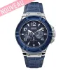 Montre Homme Guess Boitier acier et Bracelet cuir façon croco bleu - W0040G7 ||Promo Bijoux Pas Cher
