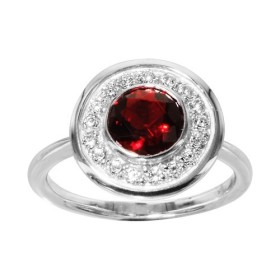 BAGUE ARGENT RHODIE PLATEAU ROND PIERRE CENTRALE ROUGE CONTOUR OXYDES SERTIS, bague femme, 066240R