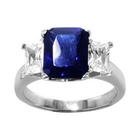BAGUE ARGENT RHODIE PIERRE BLEU FONCE SYNTH ET 2 OXYDES BLANCS SERTIS COTE, bague femme, 066241B