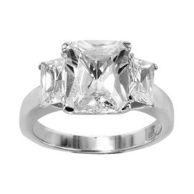 BAGUE ARGENT RHODIE PIERRE BLANCHE SYNTH ET 2 OXYDES BLANCS SERTIS COTE, bague femme, 066241W