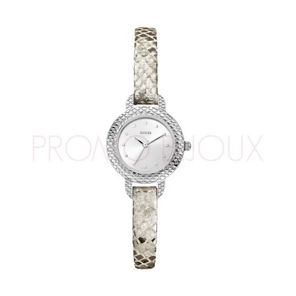 Montre Guess Femme avec bracelet cuir impression python argenté - W0228L1 | Promo Bijoux Pas Cher |