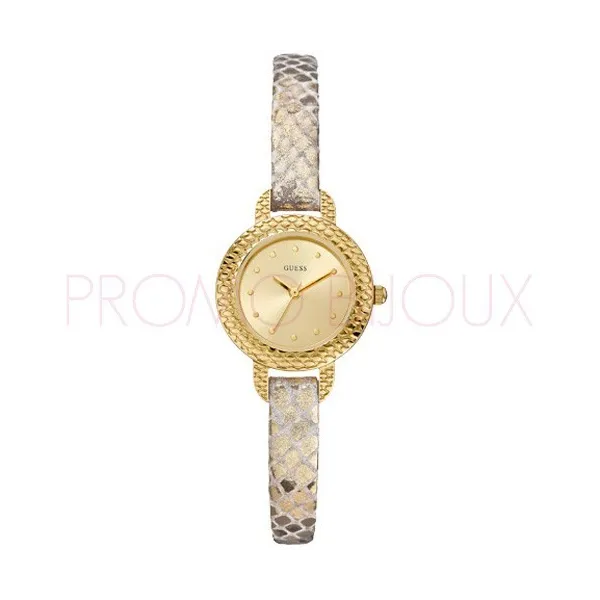 Montre Guess Femme avec bracelet cuir impression python doré - W0228L2 | Promo Bijoux Pas Cher |