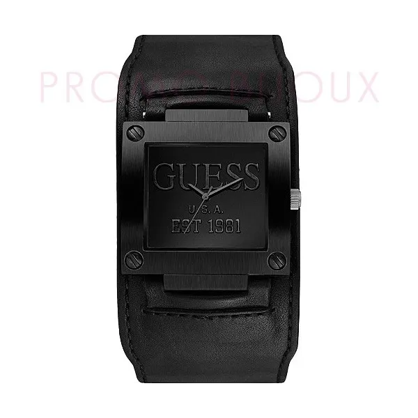 Montre guess W0418 G3 - Montre Guess Est.1981 Métal brossé Noir Cuir Noir- Promo Bijoux Pas Cher