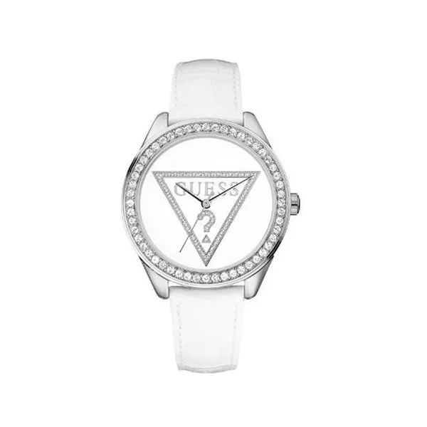 Montre Guess W65006L1 - Montre Guess pour Femme en Cuir Blanc- Promo Bijoux Pas Cher