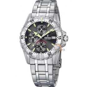 Montre Festina Homme-boitier acier gris-fond noir-bracelet acier gris