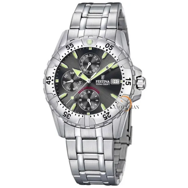 Montre Festina Homme chrono, acier gris, fond noir Promo Bijoux Pas Cher f16059-5
