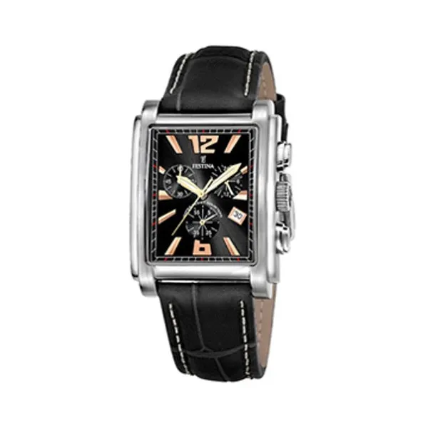 Montre Festina Homme chrono, acier gris, fond noir Promo Bijoux Pas Cher f16081-7