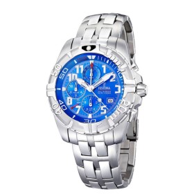 Montre Festina Homme-boitier acier gris-fond bleu -bracelet acier gris