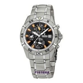 Montre Festina Homme-boitier acier gris-fond noir -bracelet acier gris
