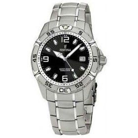 Montre Festina Homme-boitier acier gris-fond noir -bracelet acier gris