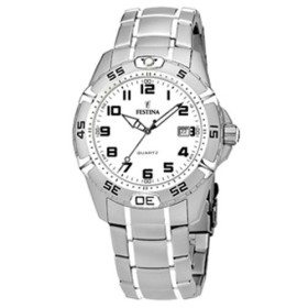Montre Festina Homme-boitier acier gris-fond blanc et noir -bracelet acier gris