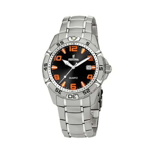 Montre Festina Homme chrono, acier gris, fond noir Promo Bijoux Pas Cher f16170-A