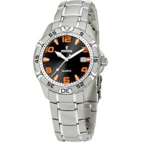 Montre Festina Homme-boitier acier gris-fond noir -bracelet acier gris