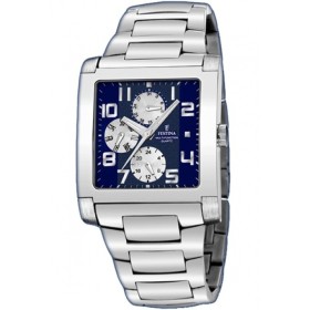 Montre Festina Homme-boitier acier gris-fond bleu et argent -bracelet acier gris