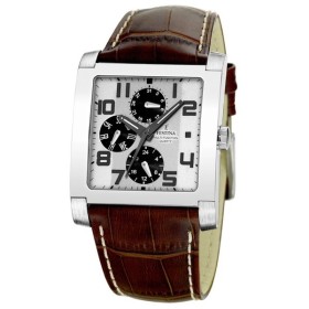 Montre Festina Homme-boitier acier gris-fond argent et noir-bracelet cuir marron