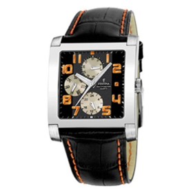 Montre Festina Homme-boitier acier gris-fond argent et noir-bracelet cuir noir