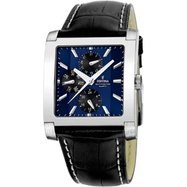 Montre Festina Homme chrono, acier gris, fond bleu et noir Promo Bijoux Pas Cher f16235-J