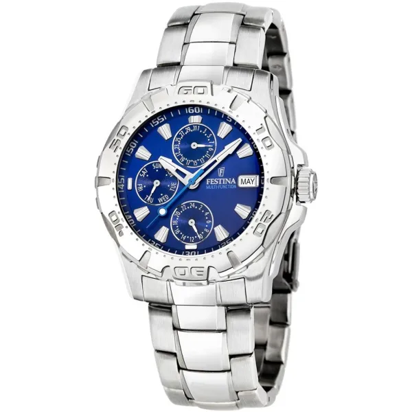 Montre Festina Homme chrono, acier gris, fond bleu Promo Bijoux Pas Cher  f16242-A