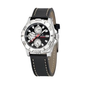 Montre Festina Homme-boitier acier gris-fond noir et argent-bracelet cuir noir