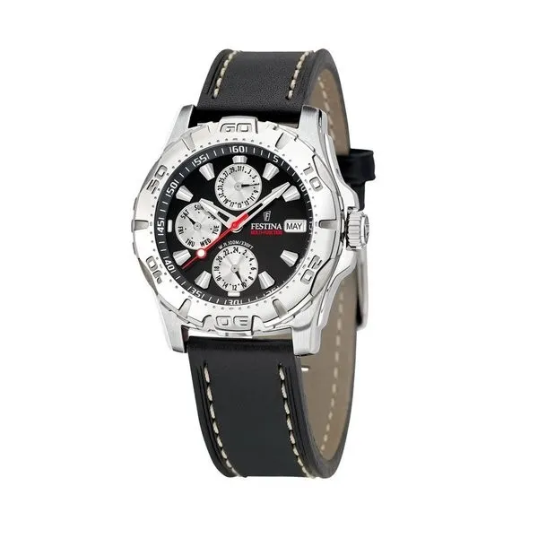 Montre Festina Homme chrono, acier gris, fond noir et argent Promo Bijoux Pas Cher f16243-6